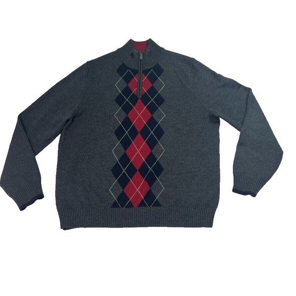 Brooks Brothers Other - Brooks Brother Sweater Men M Gray Red 100% Merino Wool Half Zip Argyle Mock Neck